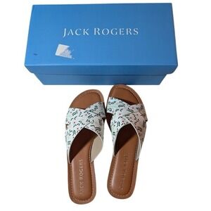Jack‎ Rogers Slotted Daisy Print Sloane Leather Sandals Size 8.5 New in Box
